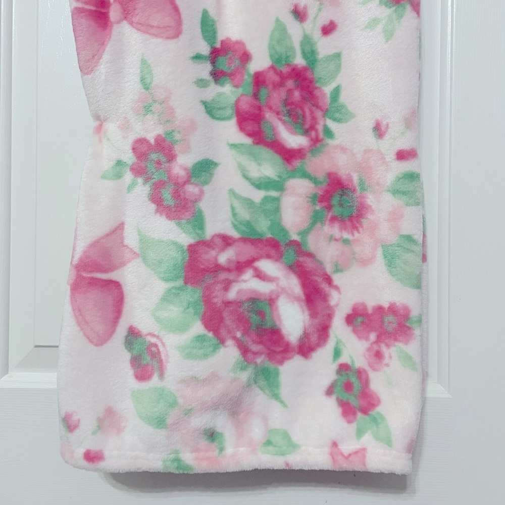 Pink and green floral throw blanket
